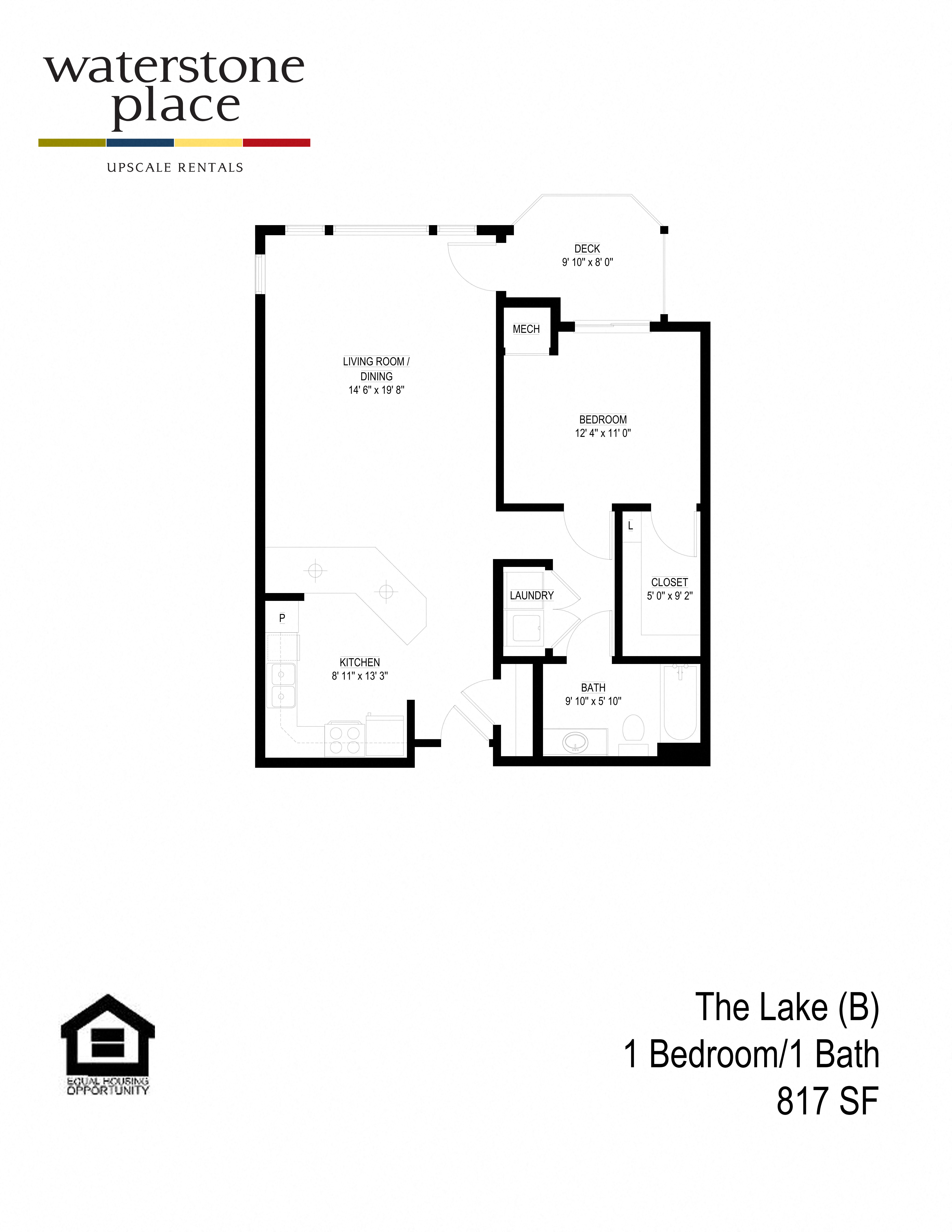 a floor plan of the lake 1 bedroom 1 bath accessible floor plan